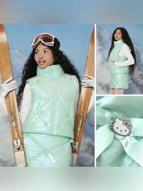 Forever 21 x Hello Kitty Mint Puffer Vest Bows Charms Kawaii Sanrio Medium NWT
